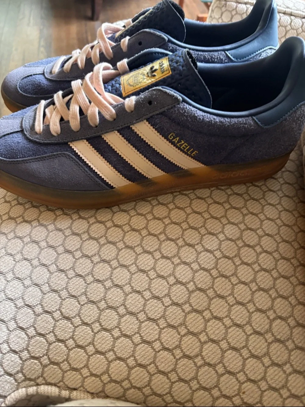 Adidas Men’s Gazelle Blue Suede Sneakers with Cream Accents - Picture 2 of 5
